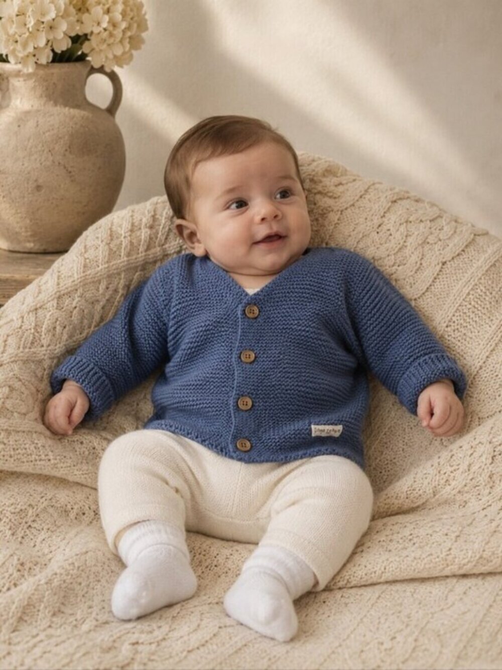 Home Grown Baby Blue Knit Cardigan 0-3M Cottagecore Organic Style